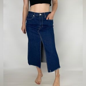 SLVRLAKE MIDI Skirt in Midnight Mile Center Split‎ High Waisted Dark Wash